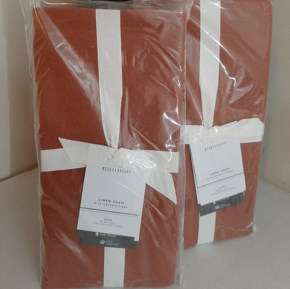 Rejuvenation EURO 100% Organic Linen shams Terracotta - Picture 9 of 11
